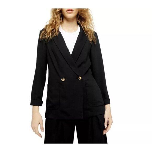 Topshop Blazer Jacket Womens Sz 6 Medium Black Career Party Casual - Picture 1 of 6